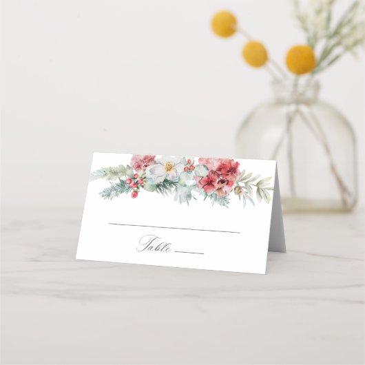 Elegant Kerstmis Floral Winter Wedding Plaatskaartje (Voorkant)