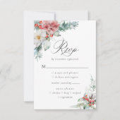 Elegant Kerstmis Floral Winter Wedding RSVP Kaartje (Voorkant)