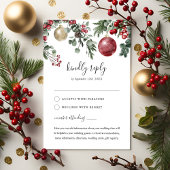 Elegant Kerstmis Floral Winter Wedding RSVP Kaartje
