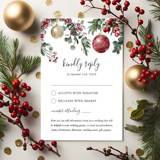 Elegant Kerstmis Floral Winter Wedding RSVP Kaartje