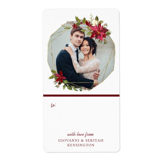 Elegant Kerstmis Geometric Wreatay Holiday Foto Etiket (Voorkant)