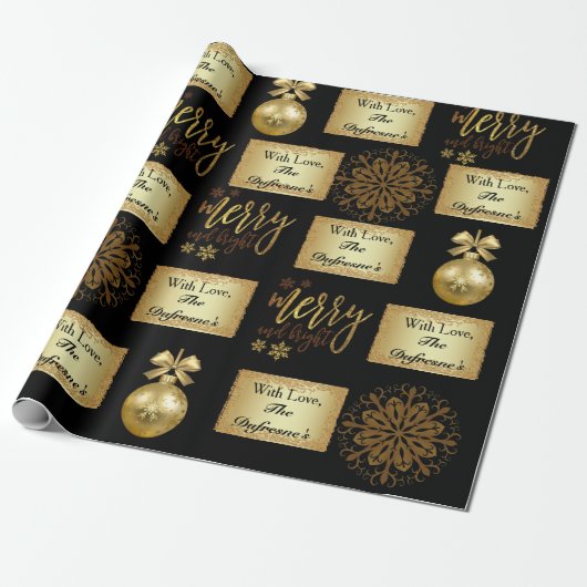 Elegant Kerstmis - Gepersonaliseerde naam Cadeaupapier (Uitgerold)