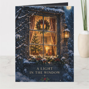 Elegant Kerstmis ,Gezellig Licht in het Raam Winte Kaart