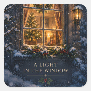 Elegant Kerstmis ,Gezellig Licht in het Raam Winte Vierkante Sticker