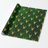 Elegant Kerstmis Gold Green Reindeer Pattern Gift Cadeaupapier (Uitgerold)