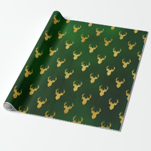 Elegant Kerstmis Gold Green Reindeer Pattern Gift Cadeaupapier