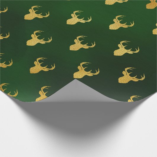 Elegant Kerstmis Gold Green Reindeer Pattern Gift Cadeaupapier (Hoek)
