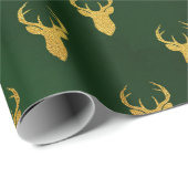 Elegant Kerstmis Gold Green Reindeer Pattern Gift Cadeaupapier (Rol Hoek)