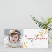 Elegant Kerstmis Gold Leaves Holiday Foto Feestdagenkaart (Staand voorkant)