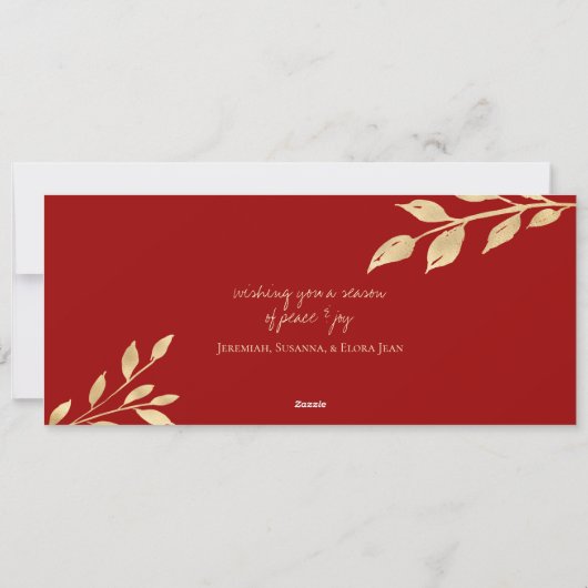 Elegant Kerstmis Gold Leaves Holiday Foto Feestdagenkaart (Achterkant)