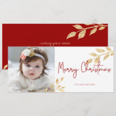 Elegant Kerstmis Gold Leaves Holiday Foto Feestdagenkaart (Voorkant / Achterkant)