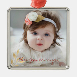 Elegant Kerstmis Gold Leaves Holiday Foto Metalen Ornament