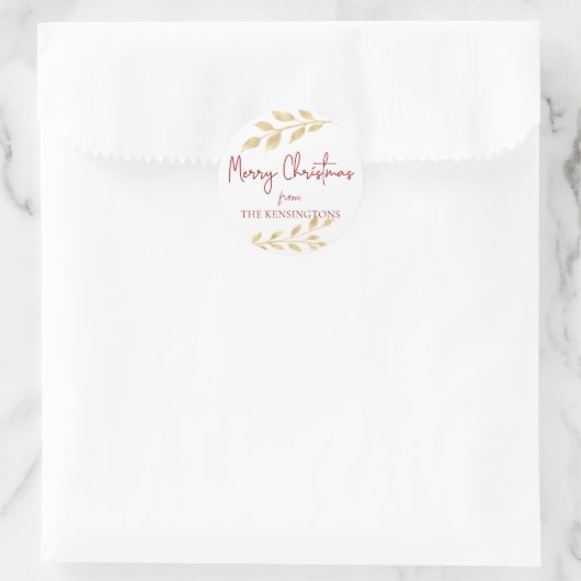Elegant Kerstmis Gold Leaves Typografie Ronde Sticker (Tas)
