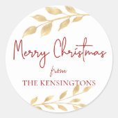 Elegant Kerstmis Gold Leaves Typografie Ronde Sticker (Voorkant)