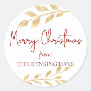 Elegant Kerstmis Gold Leaves Typografie Ronde Sticker