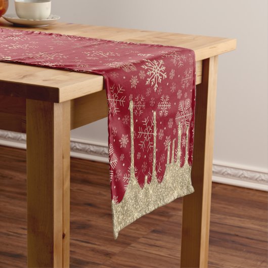 Elegant Kerstmis Gold Snowflake Patroon Korte Tafelloper (Voorbeeld)