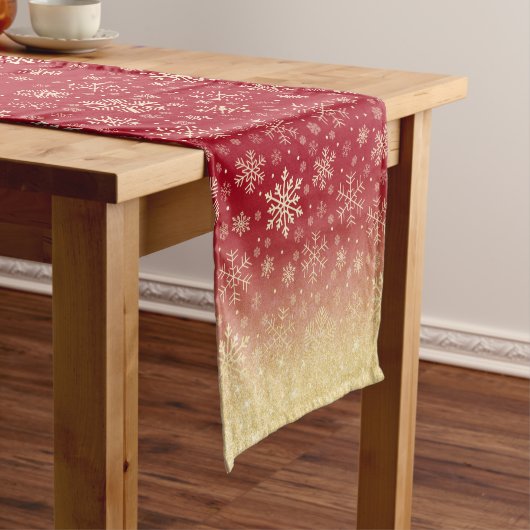 Elegant Kerstmis Gold Snowflake Patroon Korte Tafelloper (Voorbeeld)