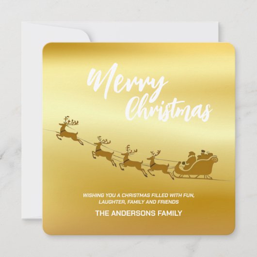 Elegant Kerstmis Goud kerstman Herten Slede xmas Feestdagenkaart (Voorkant)