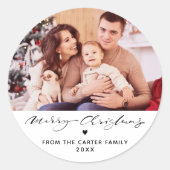 Elegant Kerstmis Hart Familie Foto Ronde Sticker (Voorkant)