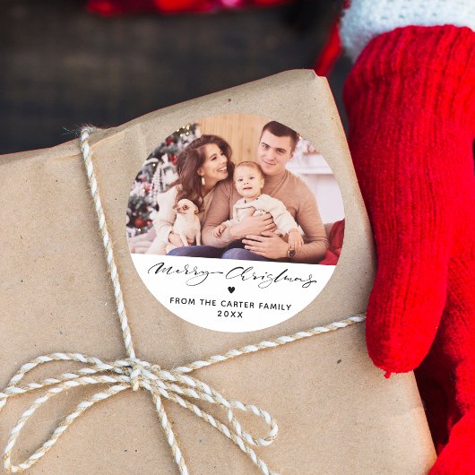 Elegant Kerstmis Hart Familie Foto Ronde Sticker