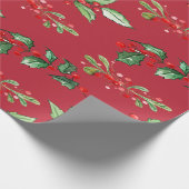 Elegant Kerstmis Holly Berries Holiday Cadeaupapier (Hoek)