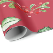 Elegant Kerstmis Holly Berries Holiday Cadeaupapier (Rol Hoek)
