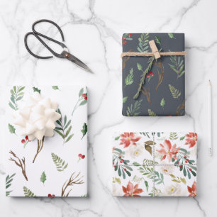 Elegant Kerstmis Holly Berries Holiday Patronen Inpakpapier Vel