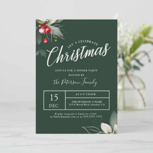 Elegant Kerstmis Holly Berry Greenery Kaart (Staand voorkant)