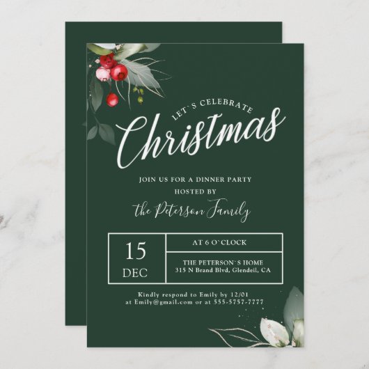 Elegant Kerstmis Holly Berry Greenery Kaart (Voorkant / Achterkant)