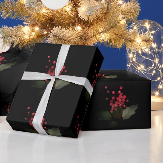 Elegant Kerstmis Holly Berry Holiday Cadeaupapier (Feestdagen)