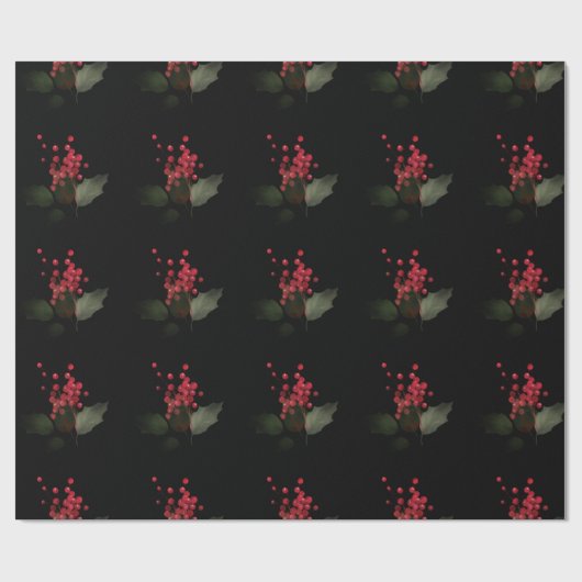 Elegant Kerstmis Holly Berry Holiday Cadeaupapier (Vlak)