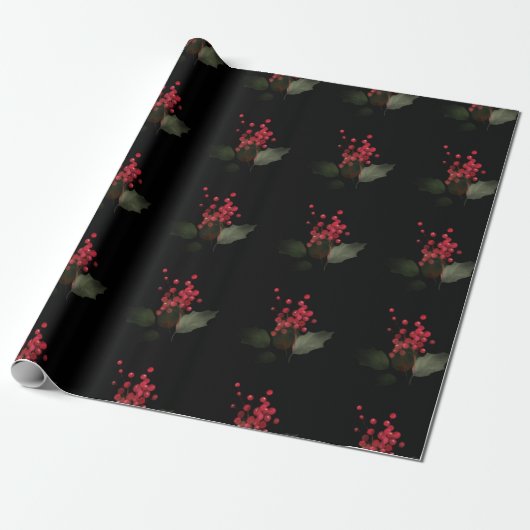 Elegant Kerstmis Holly Berry Holiday Cadeaupapier (Uitgerold)
