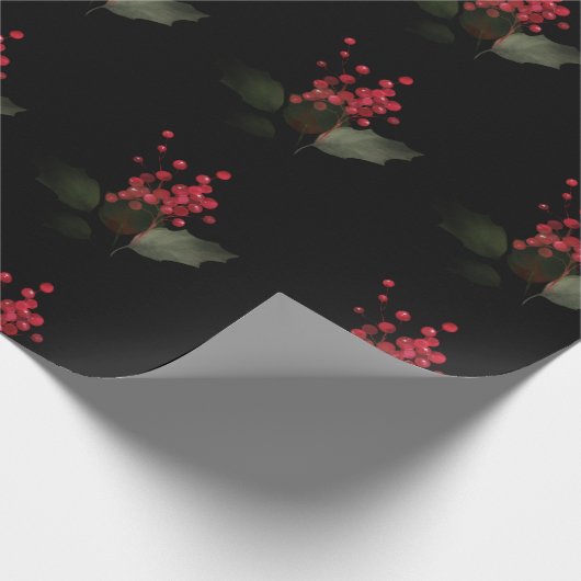 Elegant Kerstmis Holly Berry Holiday Cadeaupapier (Hoek)