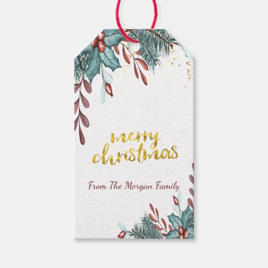 Elegant Kerstmis,Holly Bes Cadeaulabel (Voorkant)