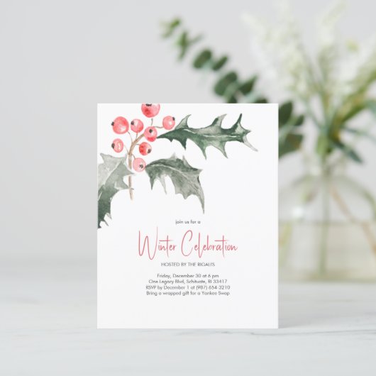 Elegant Kerstmis Holly Budget Invitations (Staand voorkant)