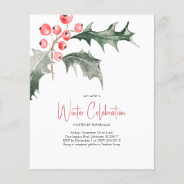 Elegant Kerstmis Holly Budget Invitations
