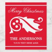 Elegant Kerstmis holly leaf personalized Holiday Wijn Etiket (Enkel label)