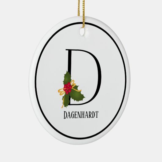 Elegant Kerstmis Holly Monogram Letter D Keramisch Ornament (Rechts)
