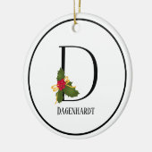 Elegant Kerstmis Holly Monogram Letter D Keramisch Ornament (Links)
