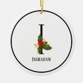 Elegant Kerstmis Holly Monogram Letter I Keramisch Ornament (Voorkant)