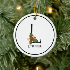 Elegant Kerstmis Holly Monogram Letter L Keramisch Ornament