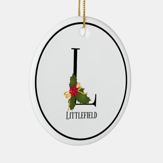 Elegant Kerstmis Holly Monogram Letter L Keramisch Ornament (Rechts)