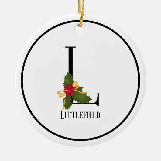 Elegant Kerstmis Holly Monogram Letter L Keramisch Ornament (Voorkant)
