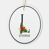 Elegant Kerstmis Holly Monogram Letter L Keramisch Ornament (Links)