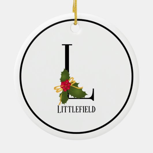 Elegant Kerstmis Holly Monogram Letter L Keramisch Ornament (Achterkant)