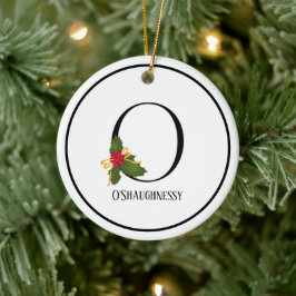 Elegant Kerstmis Holly Monogram Letter O Keramisch Ornament