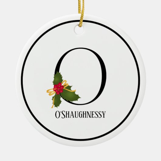 Elegant Kerstmis Holly Monogram Letter O Keramisch Ornament (Voorkant)