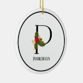 Elegant Kerstmis Holly Monogram Letter P Keramisch Ornament (Rechts)