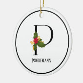 Elegant Kerstmis Holly Monogram Letter P Keramisch Ornament (Links)