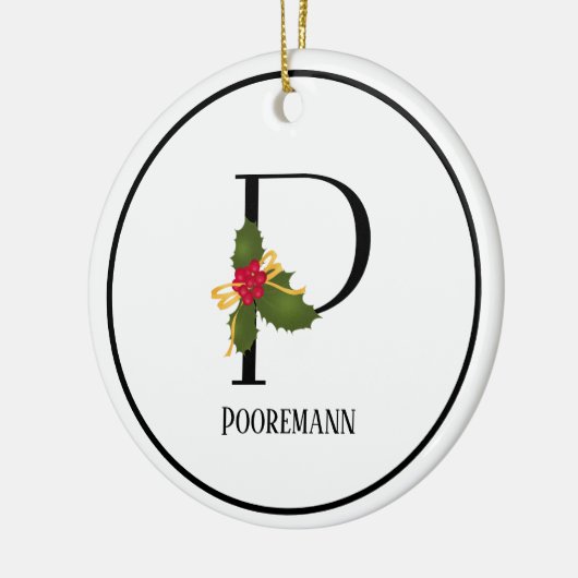 Elegant Kerstmis Holly Monogram Letter P Keramisch Ornament (Links)